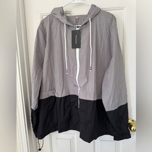 Light Gray and Black Colorblock Windbreaker Jacket with Hood